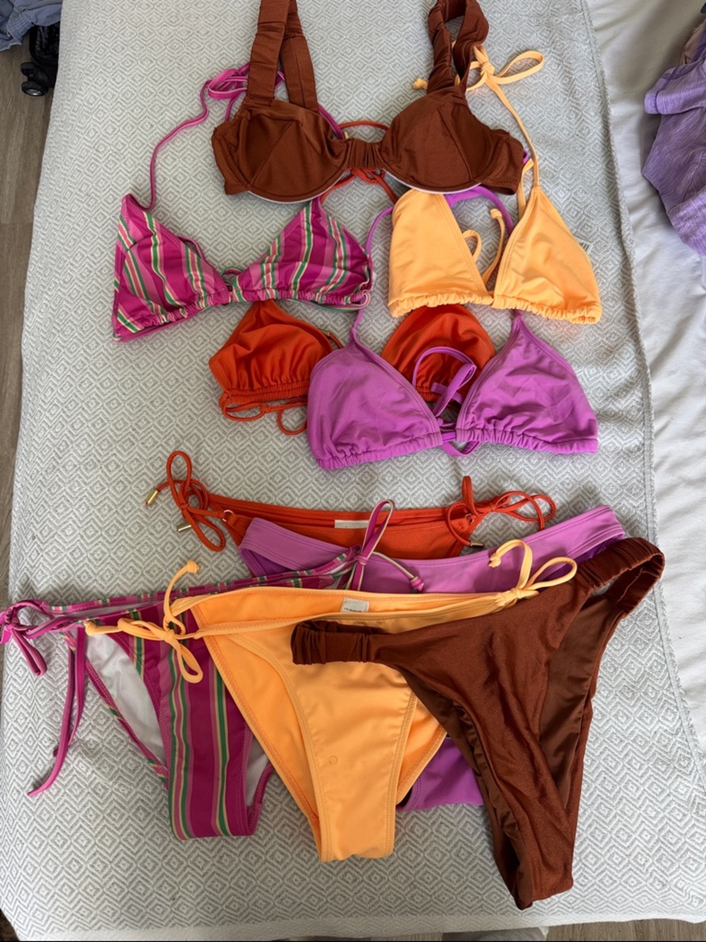 5 Bikini Sets  - Pink, Orange, Purple, Brown